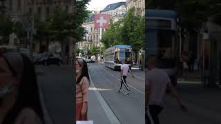 Bahnhofstraße in zurich City with trams vehicle [upl. by Anohs]