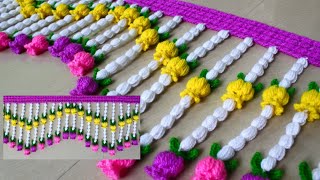 Multicoloured Flower toran design Easy hindi tutorial video Woolen door hanging New Crochet toran [upl. by Utta]