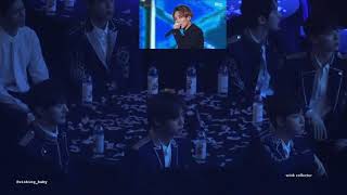 180214  Wanna One 워너원 reacting to Seventeens 세븐틴 performance in Gaon Chart Music Awards [upl. by Vivianna]