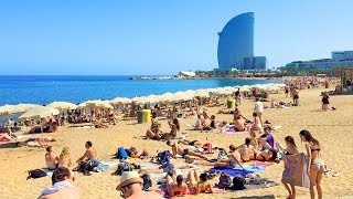 BARCELONA BEACH WALK along Barceloneta Beach Promenade  Spain [upl. by Brice180]