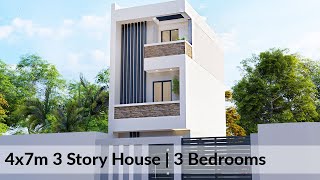 4x7 Meters 3 Story House Design  3 Bedrooms [upl. by Nolyad]